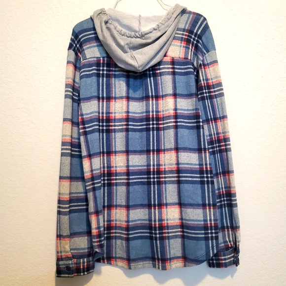 Flannel button down tunic with hoodie - Picture 2 of 2